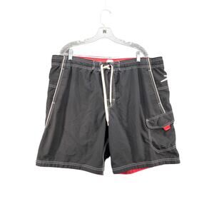 Mens Speedo Cargo Trunks Shorts Size XL Black Pockets Drawstring